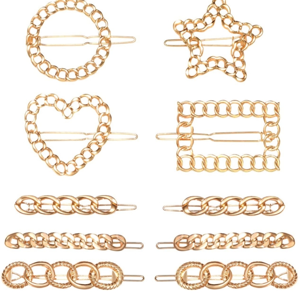 10PCS Metal Hair Clips Gold Chain Hollow Geometric Clasps Hair Accessories